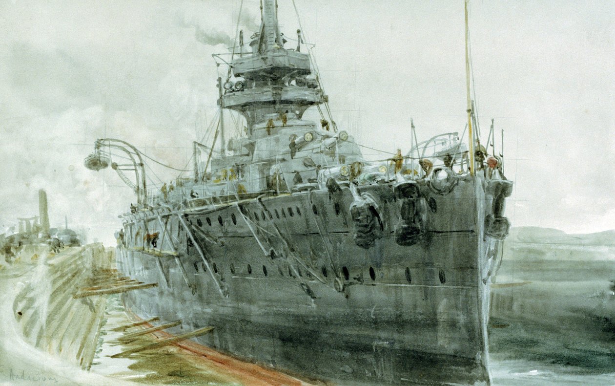 英国皇家海军 "大胆 "号，建于 1911-1913 年。水彩画 作者 威廉·莱昂内尔·威利