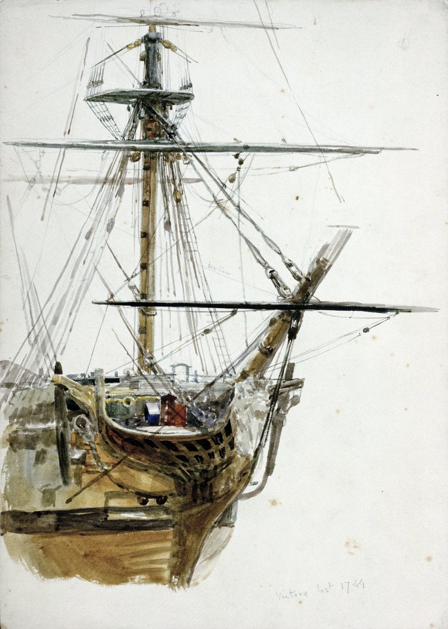 胜利号 "船，1744 年失踪。水彩画，约 1900 年，作者威廉-莱昂内尔-怀利（William Lionel Wyllie，1851-1931 年）。 作者 威廉·莱昂内尔·威利