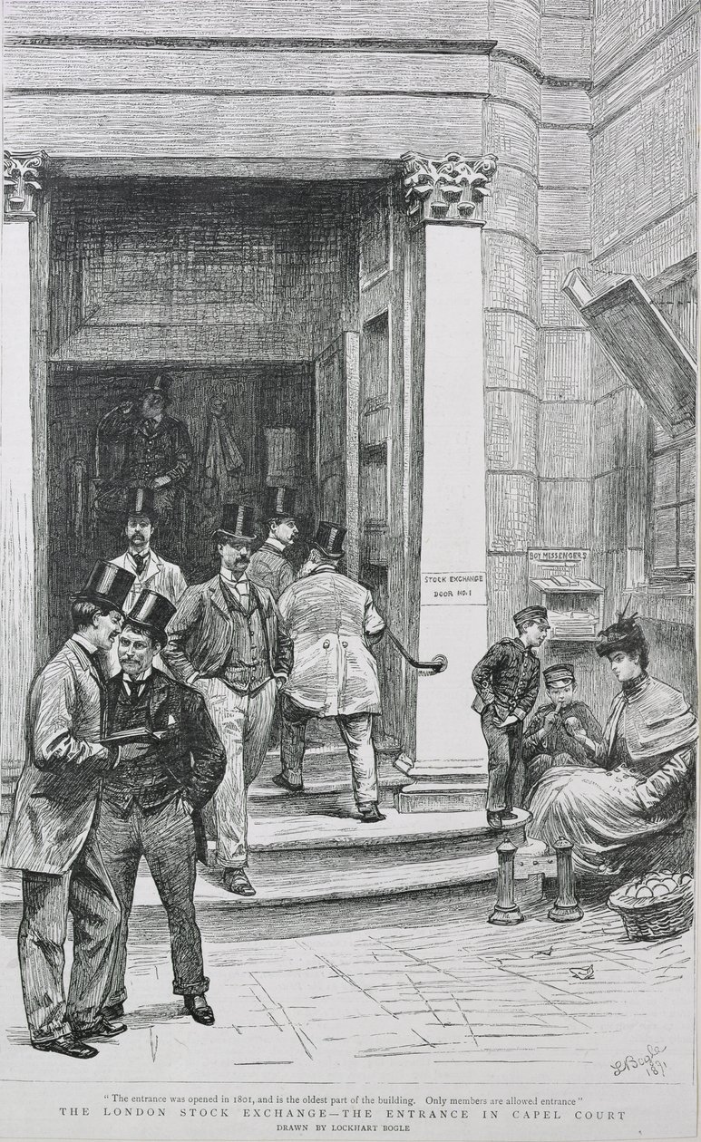 证券交易所入口在卡佩尔法院，1891年 作者 威廉·洛克哈特·博格尔