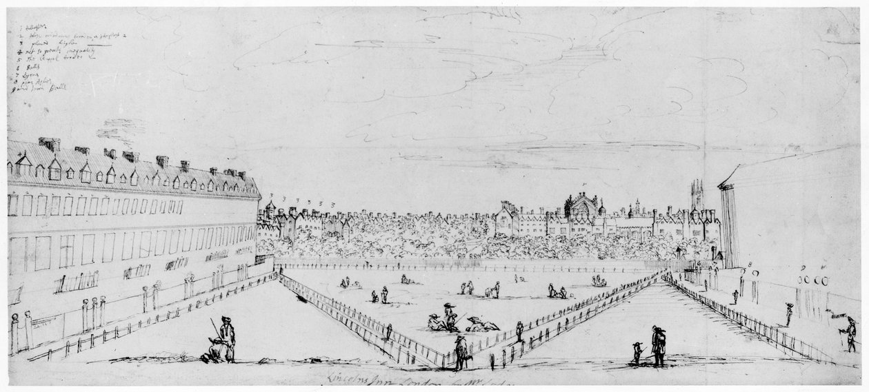 Lincolns Inn Fields，c.1660（钢笔和水墨画） 作者 威廉洛奇
