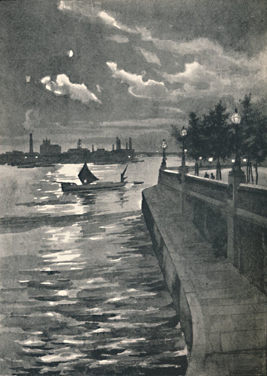 黑衣修士桥的威斯敏斯特大教堂-夜晚，1891年 作者 威廉·卢克