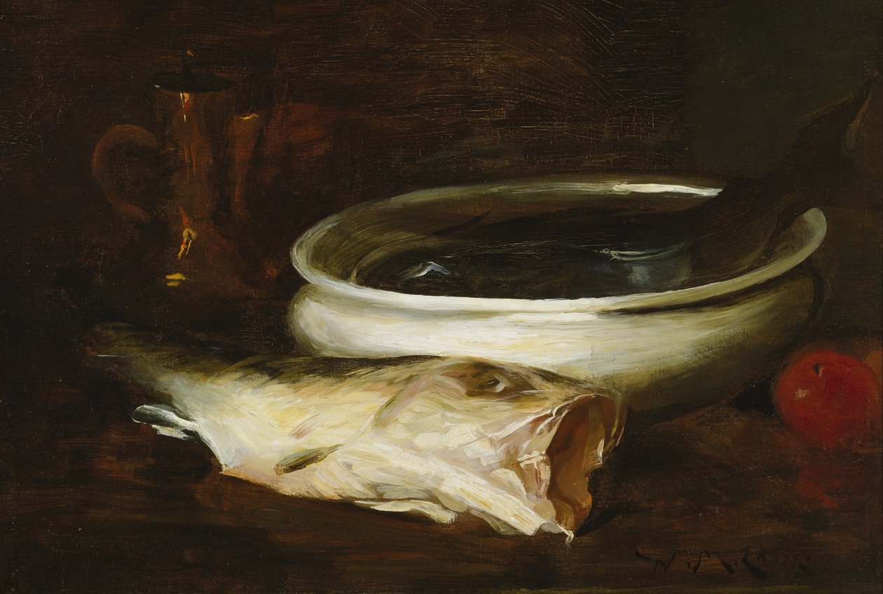 《鱼与静物》，约1904-1909年（布面油画） 作者 威廉·梅里特·蔡斯