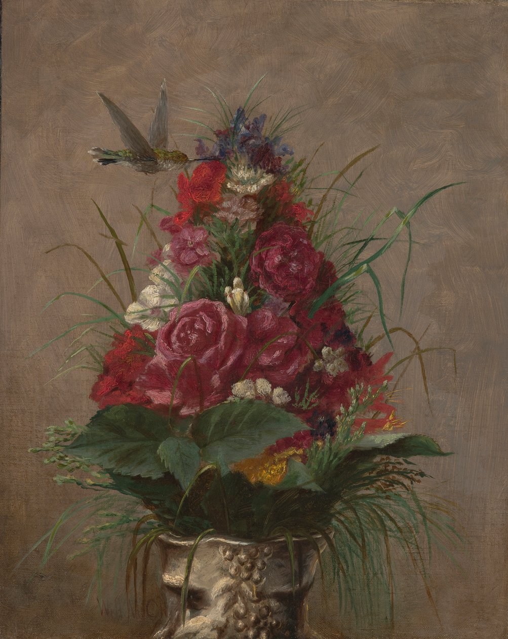 Floral Still Life with Hummingbird 作者 威廉·梅里特·蔡斯