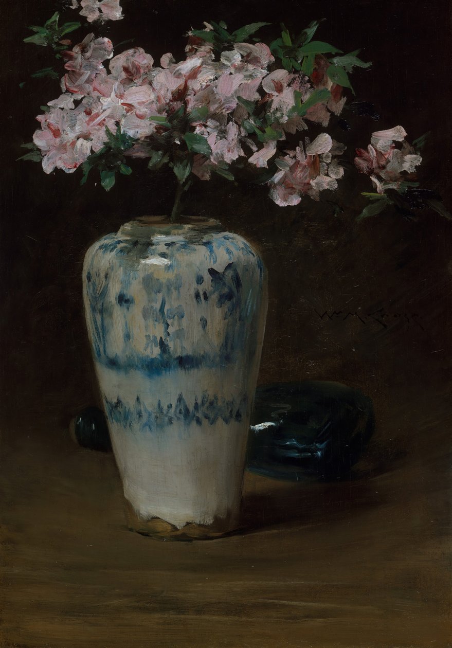 粉色杜鹃花中国花瓶，1880-90。 作者 威廉·梅里特·蔡斯