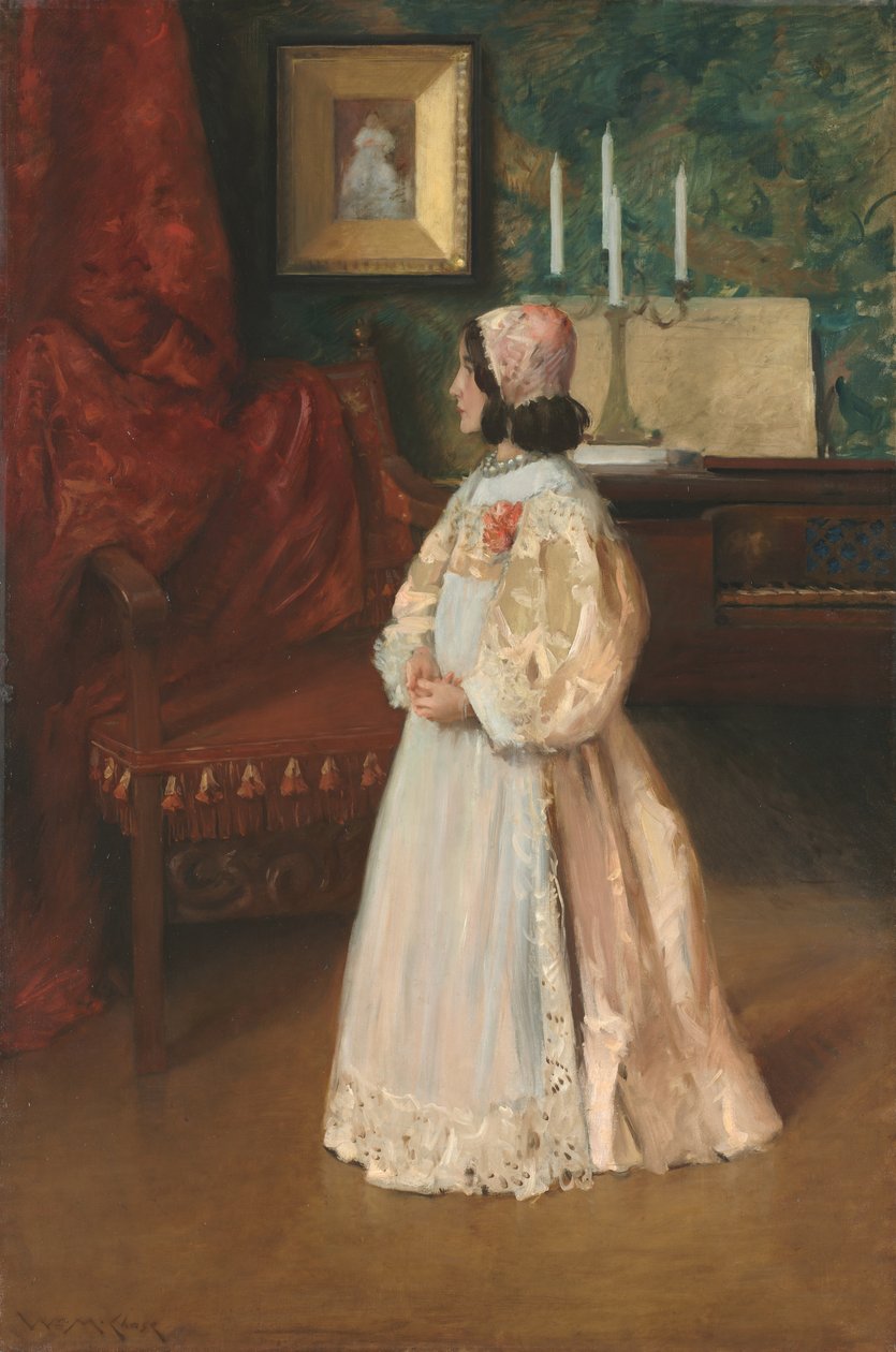 《我的女儿爱丽丝的画像》，约1895年（布面油画） 作者 威廉·梅里特·蔡斯