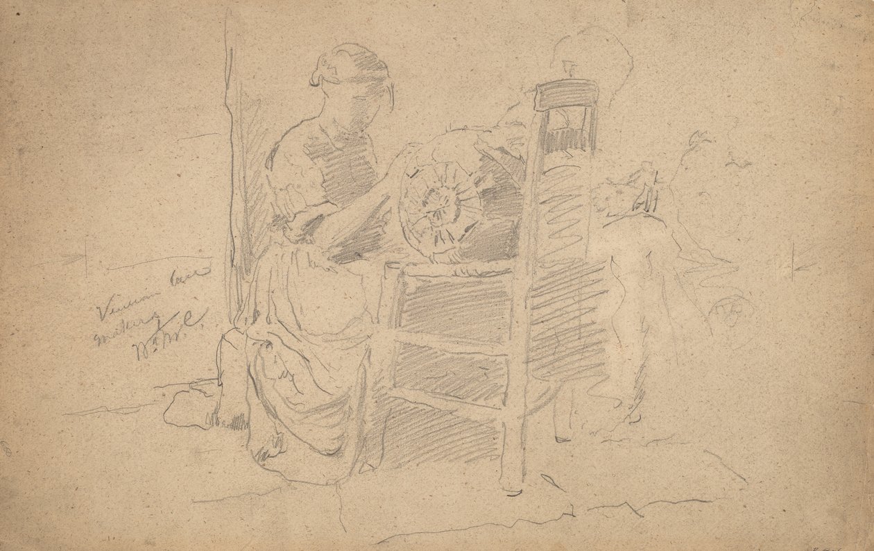 威尼斯花边制作，1877-8（石墨在纸上） 作者 威廉·梅里特·蔡斯