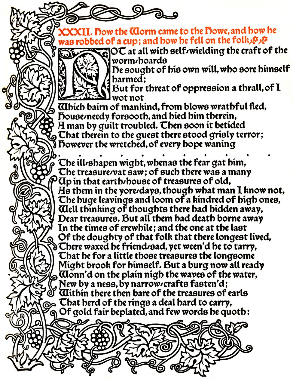 Kelmscott出版社：《 Beowulf故事》中的页面，按Troy型印刷，c.1895，1914年。 作者 威廉·莫里斯