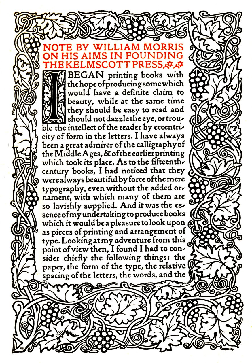 Kelmscott出版社：1914年，约1895年，以金色字体印刷的页面 作者 威廉·莫里斯
