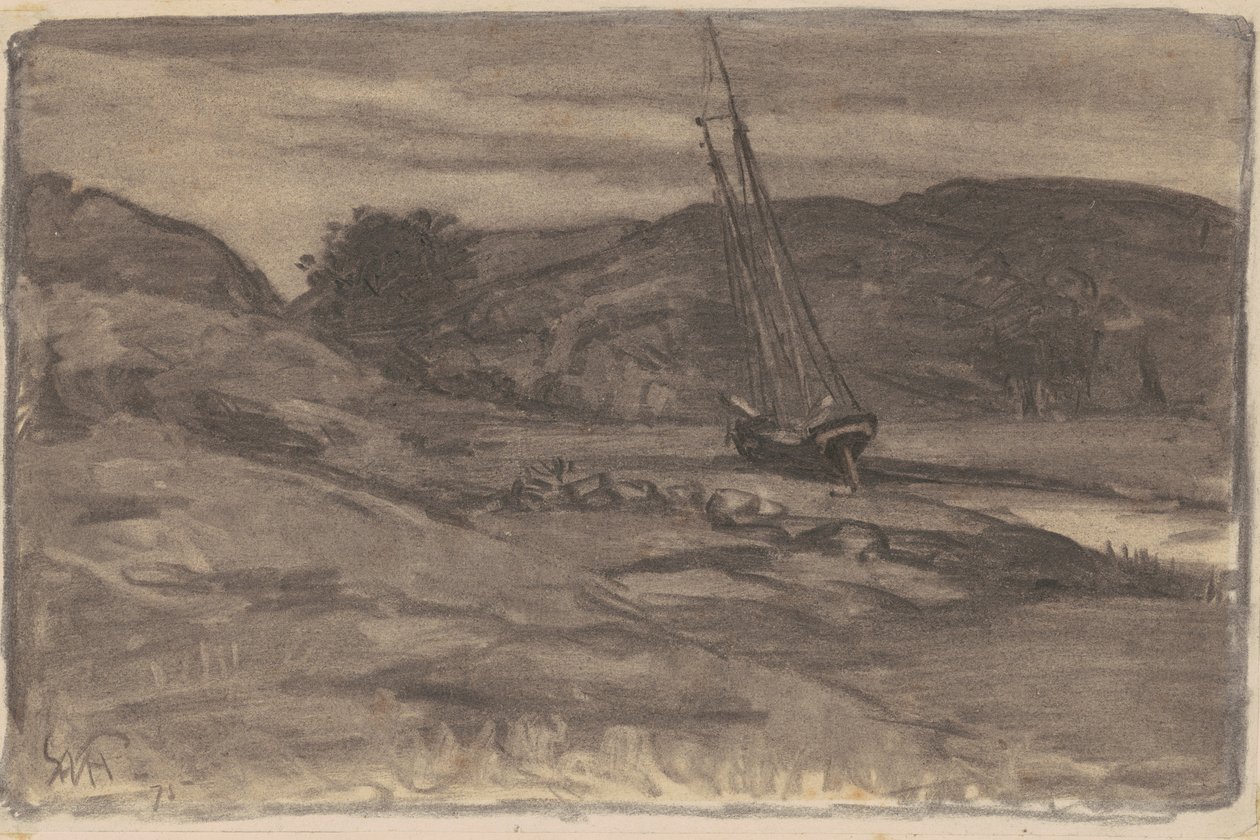 搁浅，1875年（编织纸上的木炭） 作者 威廉·莫里斯