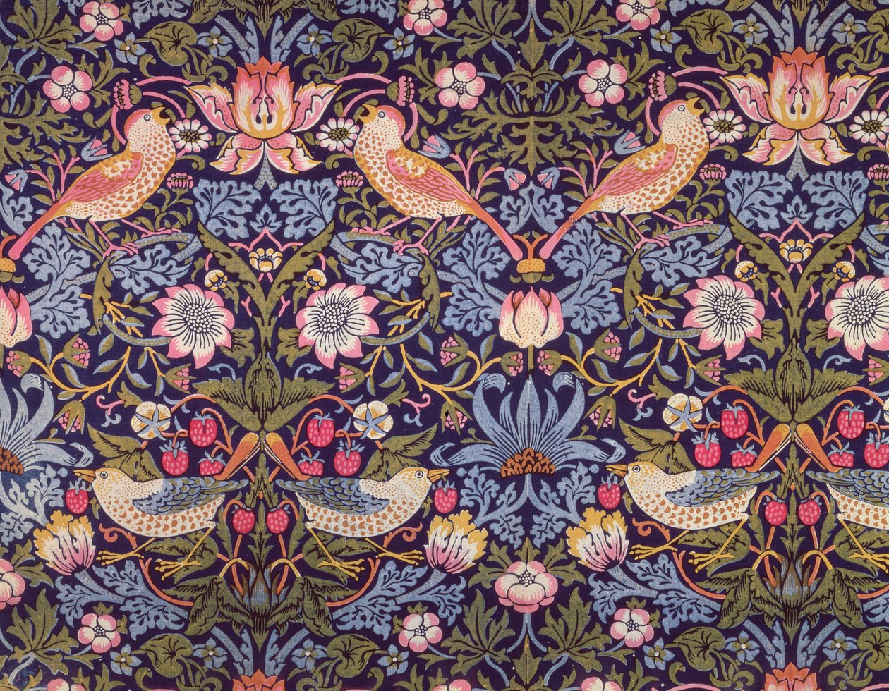 由 William Morris (1834-96) 1883 年设计的“草莓小偷”纺织品（印花棉布） 作者 威廉·莫里斯