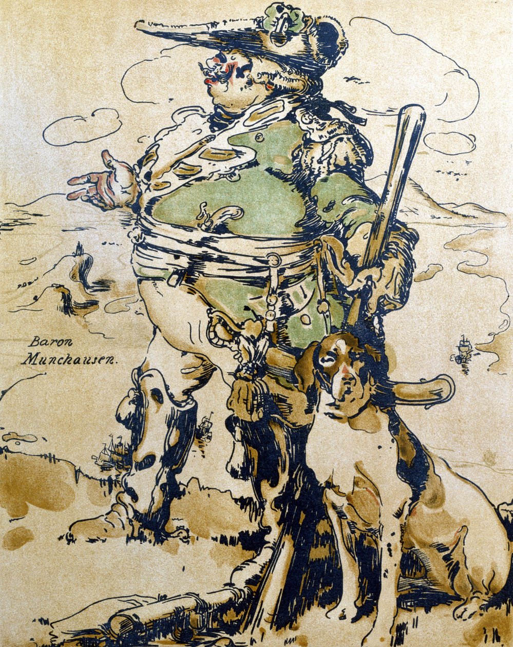 蒙乔生男爵》，插图选自《浪漫的人物》，1900 年首次出版（彩色石版印刷）。 作者 威廉·尼科尔森