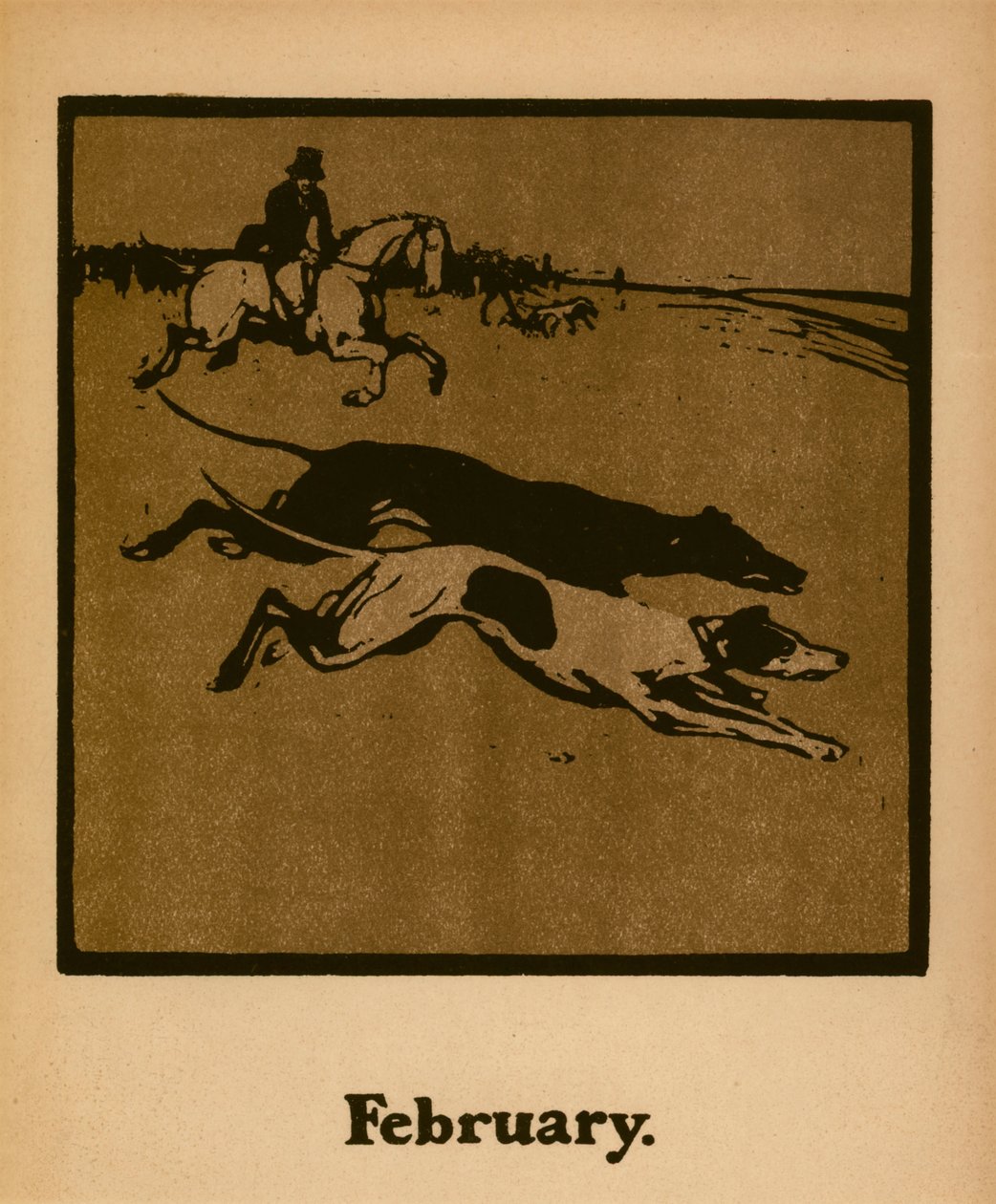 赛马（二月），约 1898 年（彩色石版画） 作者 威廉·尼科尔森