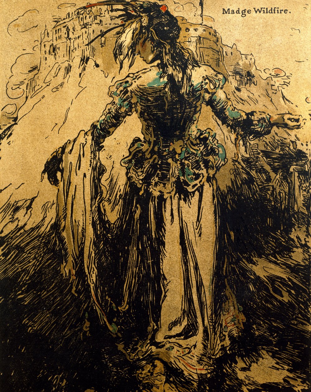 玛奇-野火》，插图选自《浪漫的人物》，1900 年首次出版（彩色石版印刷）。 作者 威廉·尼科尔森