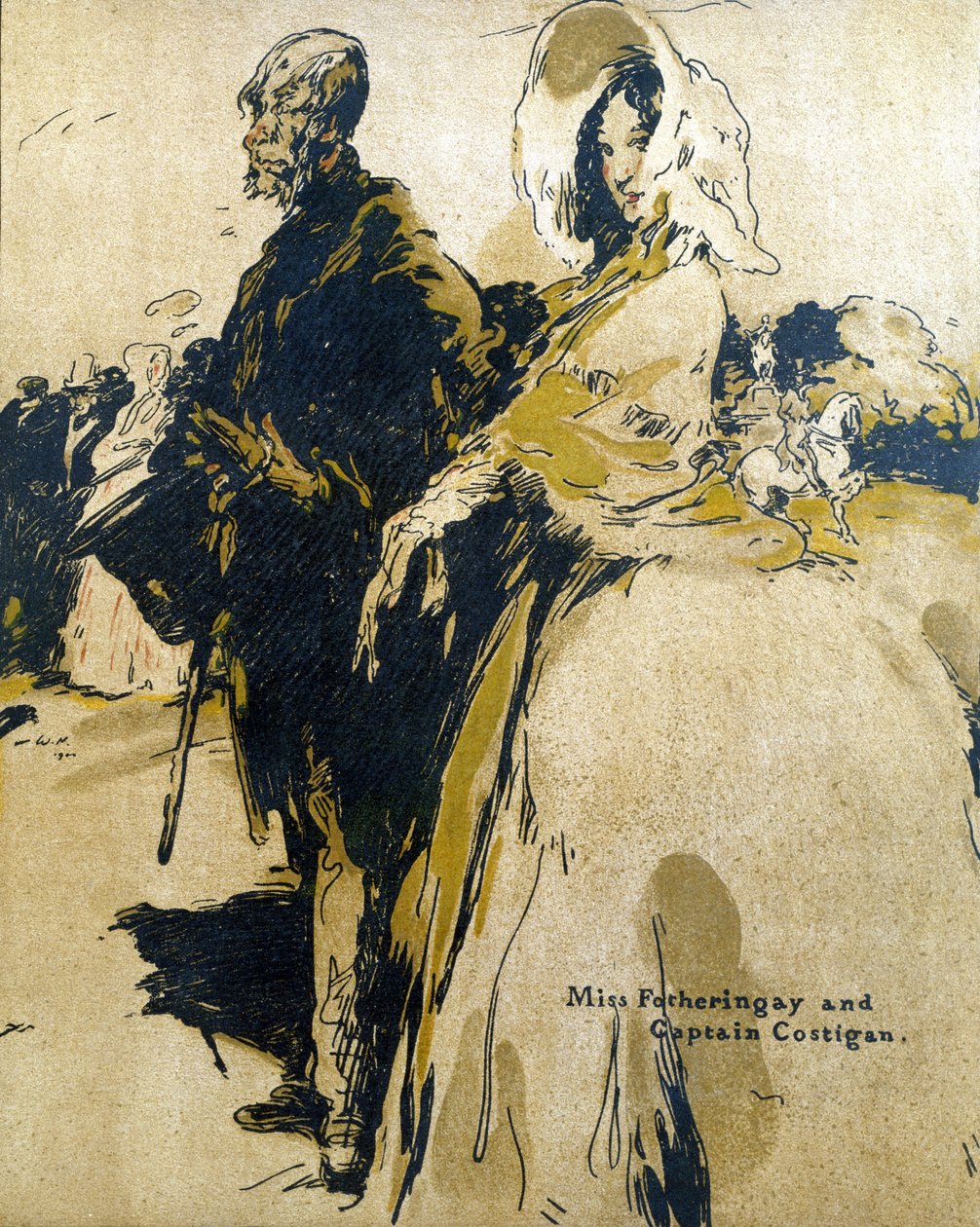 Fotheringay 小姐和 Costigan 船长，《浪漫人物》插图，1900 年首次出版（彩色平版印刷） 作者 威廉·尼科尔森