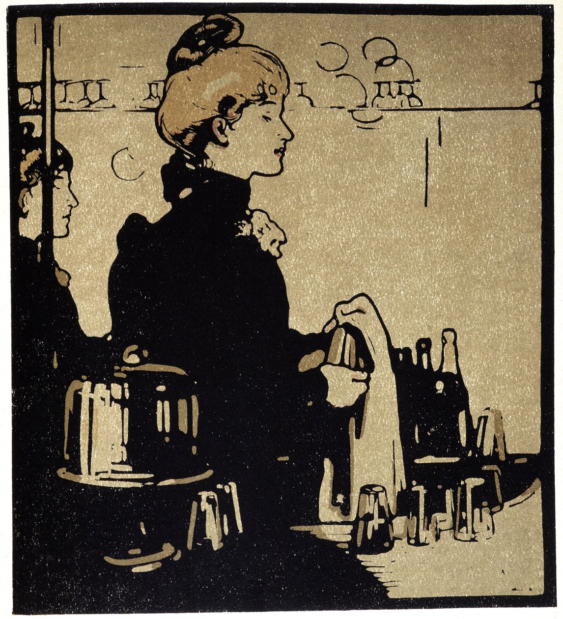 伦敦年轻女调酒师》--摘自威廉-尼科尔森（1872-1949 年）的《伦敦的类型》，弗洛里编辑 作者 威廉·尼科尔森