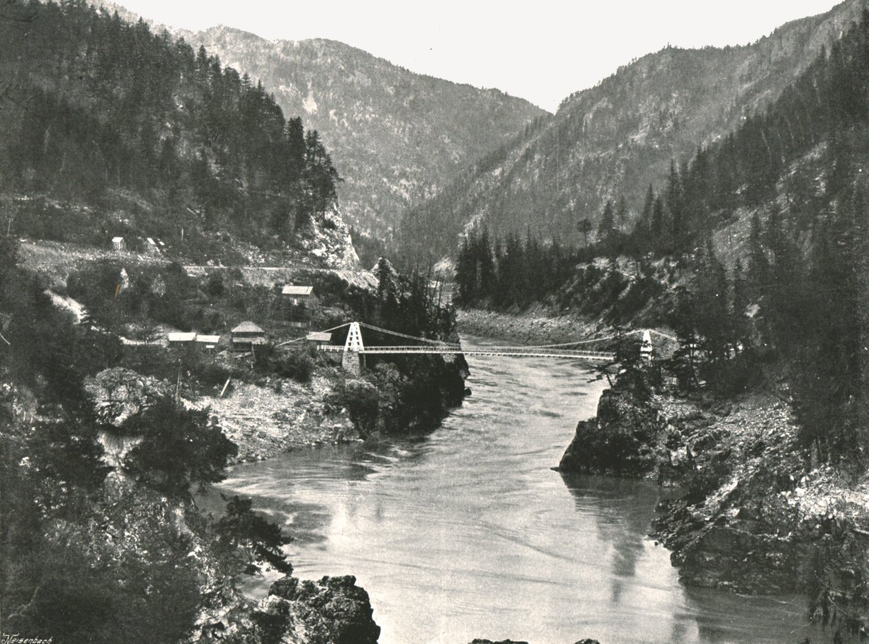 洛矶山脉：弗雷泽峡谷和Cariboo路桥，加拿大Spuzzum附近，1895年。 作者 威廉·诺特曼和儿子