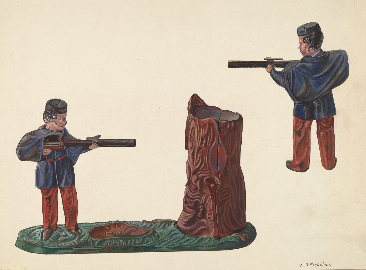 内战士兵和树干银行，约1937年。 作者 威廉·O·弗莱彻