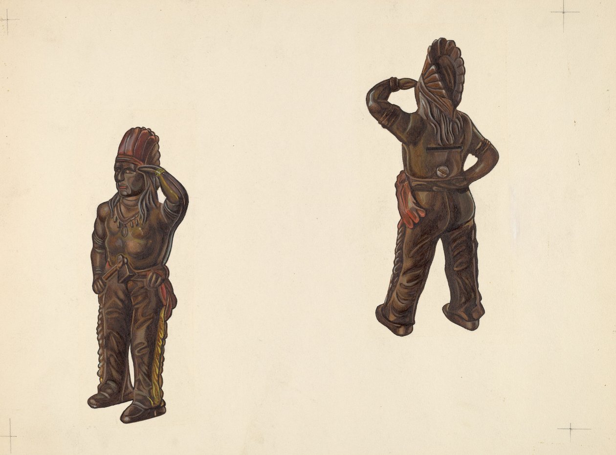 印第安人酋长硬币银行，约1938年。 作者 威廉·O·弗莱彻