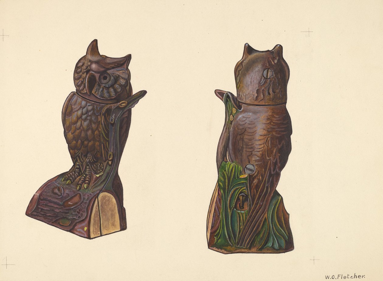 Log Bank上的猫头鹰，约1937年。 作者 威廉·O·弗莱彻