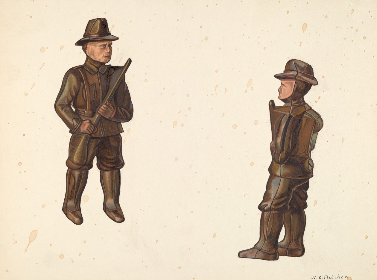 穿着卡其色衣服的士兵硬币银行，约1938年。 作者 威廉·O·弗莱彻