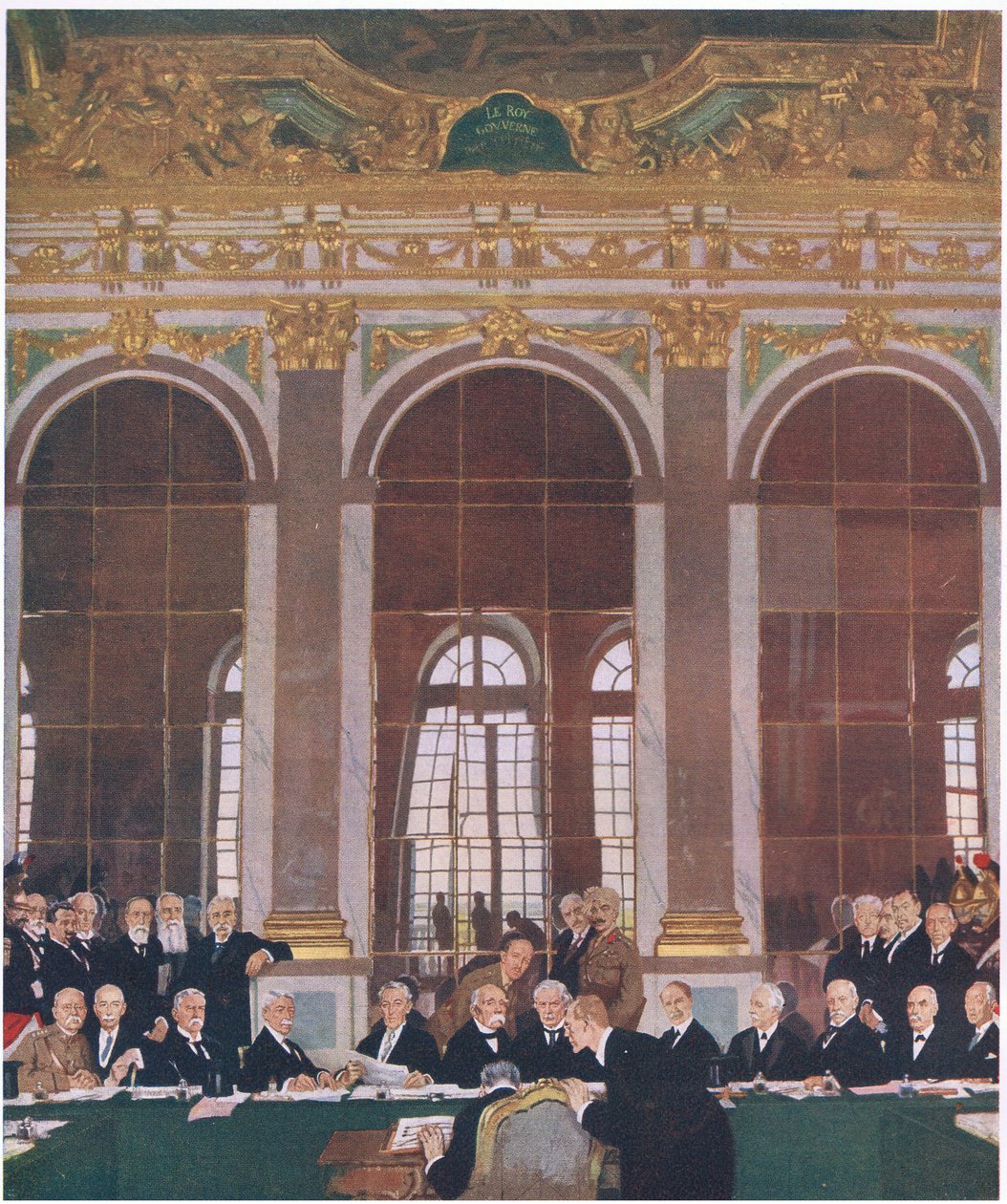 1919年6月28日在凡尔赛宫的镜厅签署和平，由Waverley Book Company Limited出版的Cassells英国人民历史，c.1940 作者 威廉·奥彭