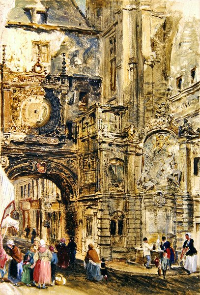 Gros Horloge de Rouen，约1860年（纸上油画，铺在木板上）。 作者 威廉·帕罗特