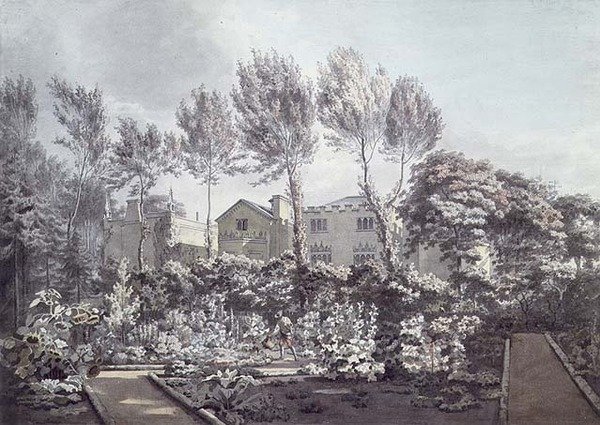 草莓山的花园，约1780年（纸上水彩）。 作者 威廉·帕尔斯