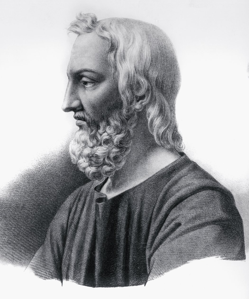 希腊医生、植物学家和药剂师Pedanius Dioscorides（约40-约90）的肖像，雕版画 作者 亚历山大·加布里埃尔（后）Decamps