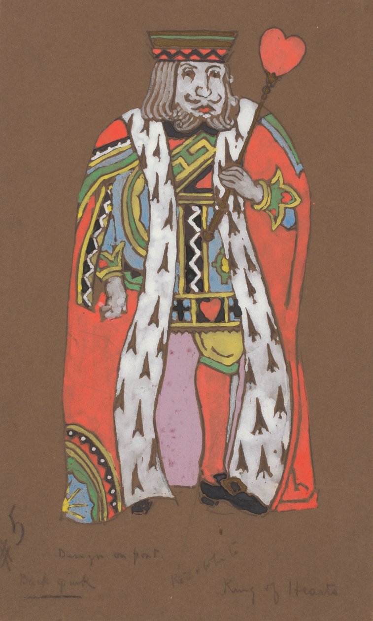 爱丽丝梦游仙境》的心王服装设计，1915年。 作者 威廉·彭哈洛·亨德森