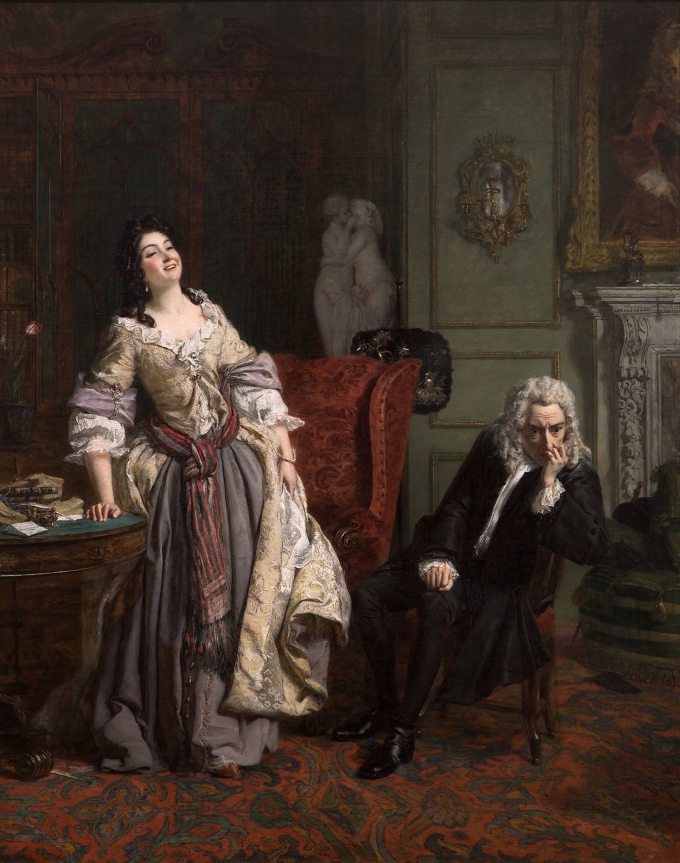 亚历山大·波普（Alexander Pope）向玛丽·沃特利·蒙塔古夫人（Mary Wortley Montagu）宣布了自己的爱意，1852年 作者 威廉·鲍威尔·弗里斯