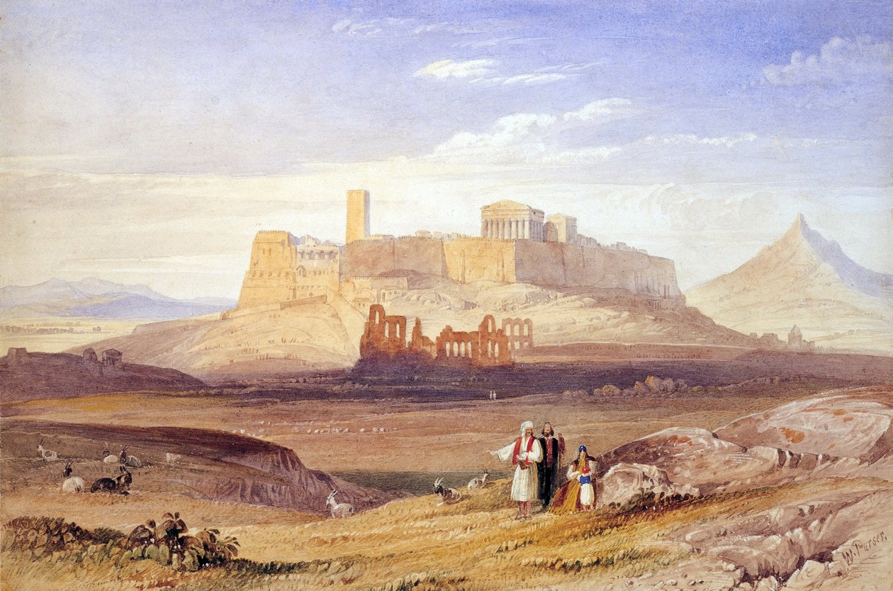 雅典卫城和阿提克斯神庙的雅典景色 - Purser, William（1789-1852 年） - 十九世纪第一季度 - 布面油画 - 26x40 - 雅典贝纳基博物馆 作者 威廉·珀瑟