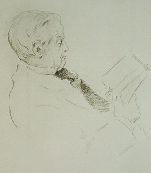 马克斯·穆勒 (Max Muller) 肖像（1823-1900）（平版印刷） 作者 威廉·罗森斯坦