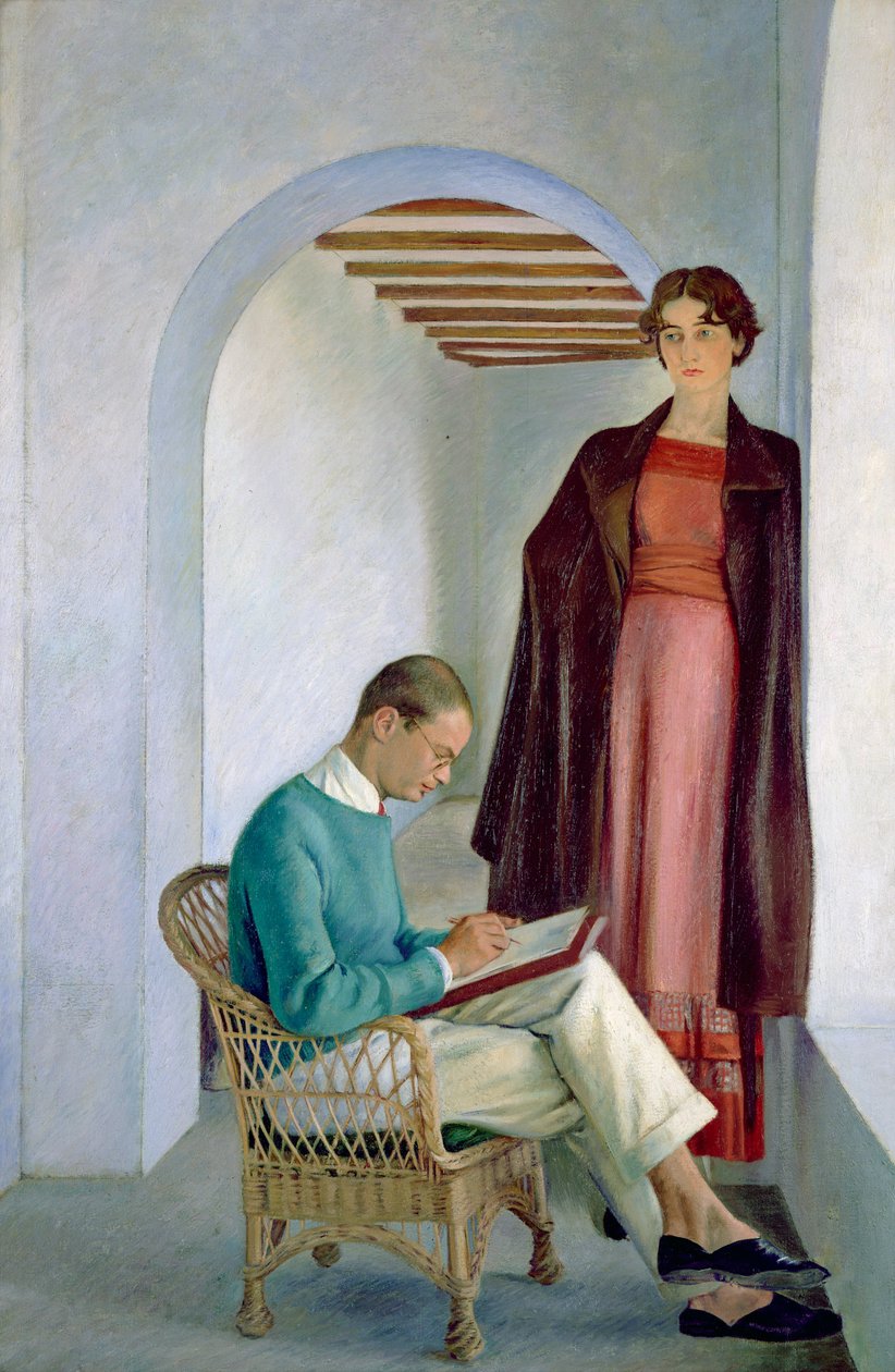 艺术家的儿子和他的妻子或室内的两个人物，约 1930-35 年（布面油画） 作者 威廉·罗森斯坦