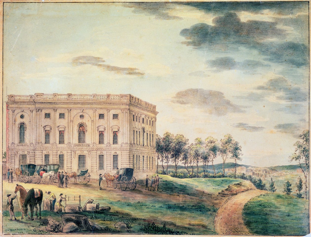 华盛顿国会大厦被英国烧毁之前的观点，c.1800（纸上写着wc） 作者 威廉·拉塞尔·伯奇
