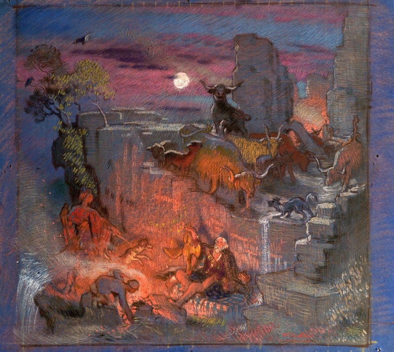 高地突袭者研究，c.1918（纸上油） 作者 威廉·沙克尔顿