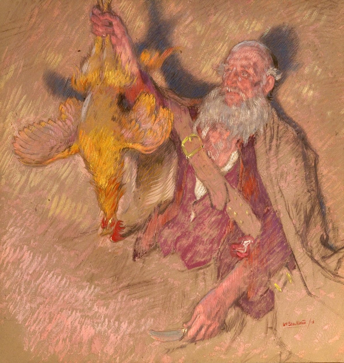 研究1918年为高地突袭者持一只公鸡的人（纸上油） 作者 威廉·沙克尔顿