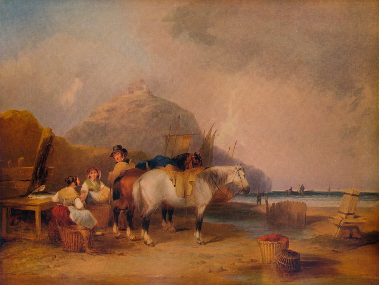 海岸场景，人物与马，c1841 作者 威廉·沙耶
