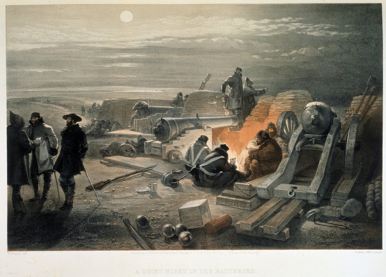 电池中的宁静之夜，1855年 作者 威廉·克里米亚·辛普森