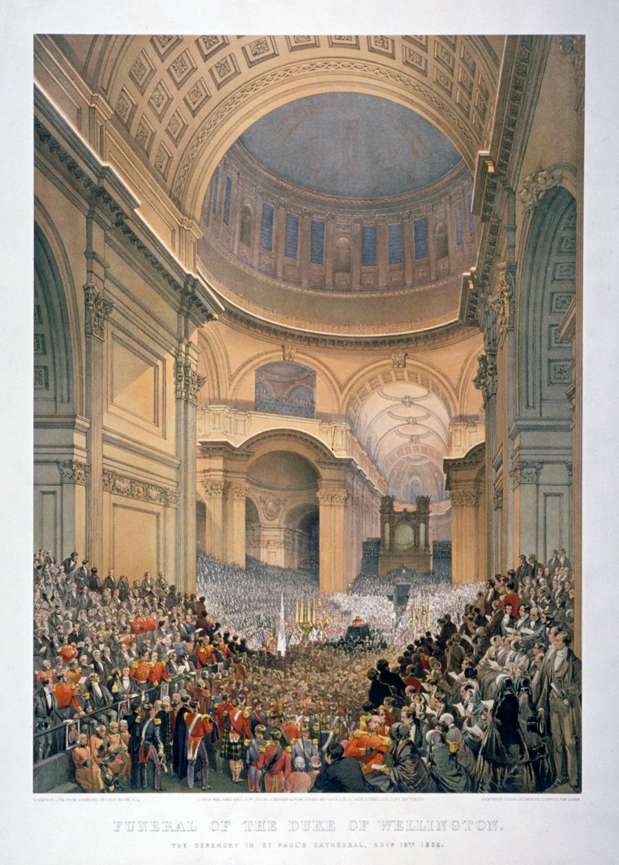 威灵顿公爵葬礼期间的圣保罗大教堂内部，伦敦，1852年1853年。    作者 威廉·辛普森