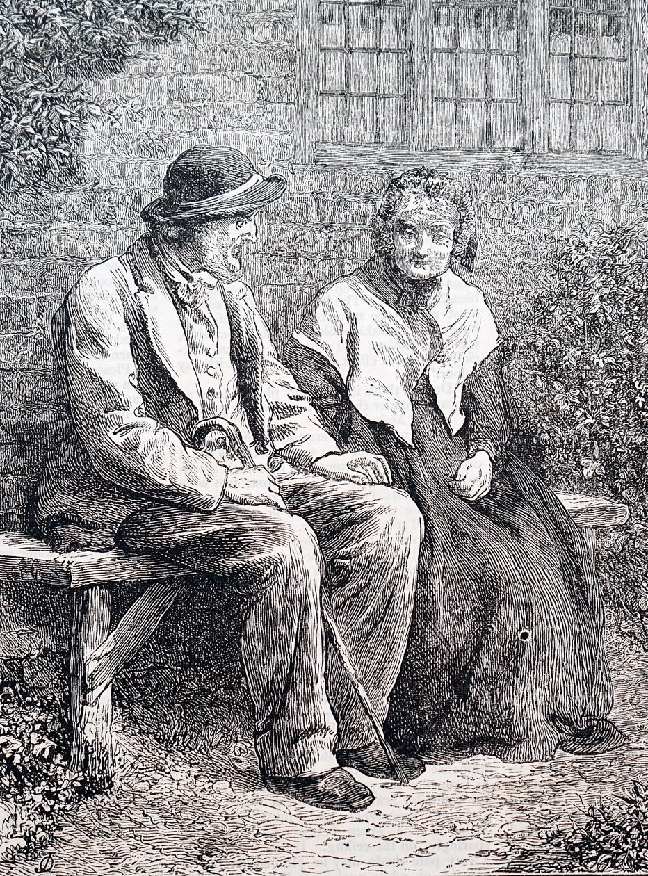 An elderly couple. By William Small (1843-1929) an English illustrator. 1880 (engraving) 作者 威廉·斯莫特