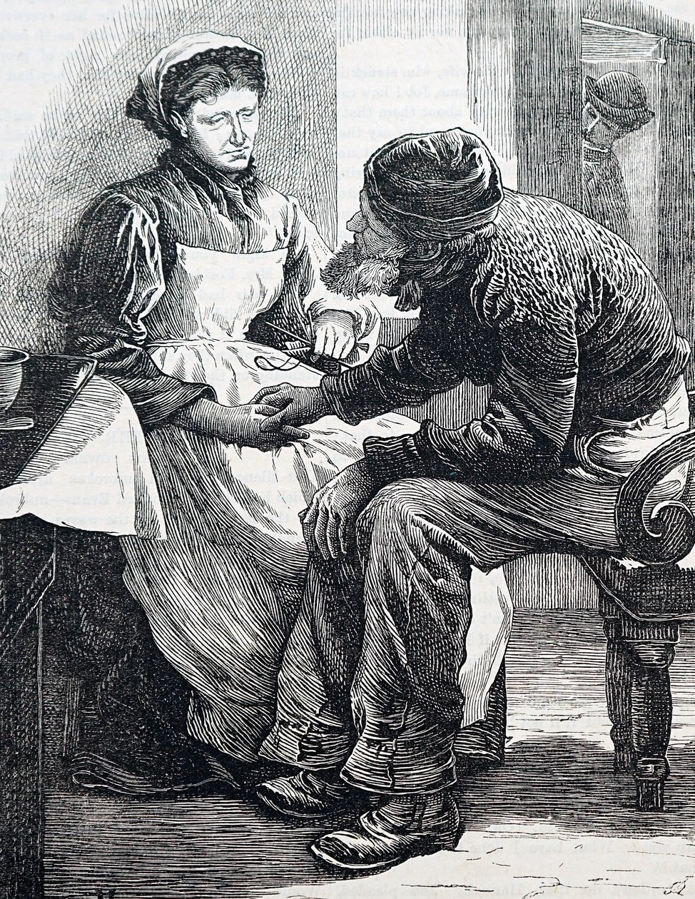 An elderly couple. By William Small (1843-1929) an English illustrator. 1880 (engraving) 作者 威廉·斯莫特