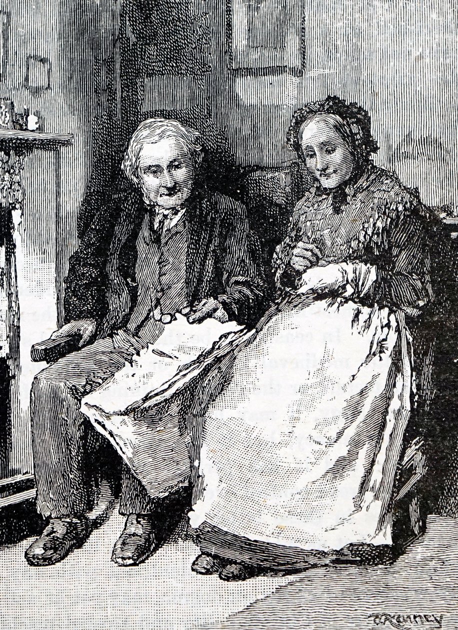 An elderly couple. By William Small (1843-1929) an English illustrator. 1880 (engraving) 作者 威廉·斯莫特