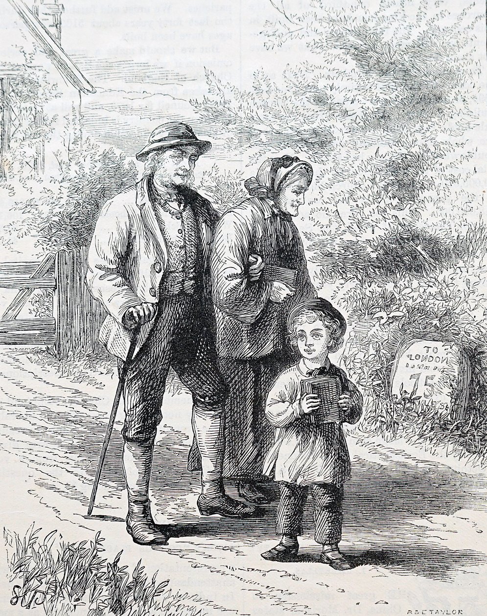 一对老年夫妇和他们的孙子。作者：威廉-斯莫尔（1843-1929），英国插画师。1880年（雕版画 作者 威廉·斯莫特