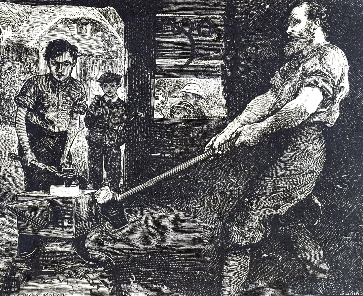 Engraving depicting the village blacksmith 作者 威廉·斯莫特