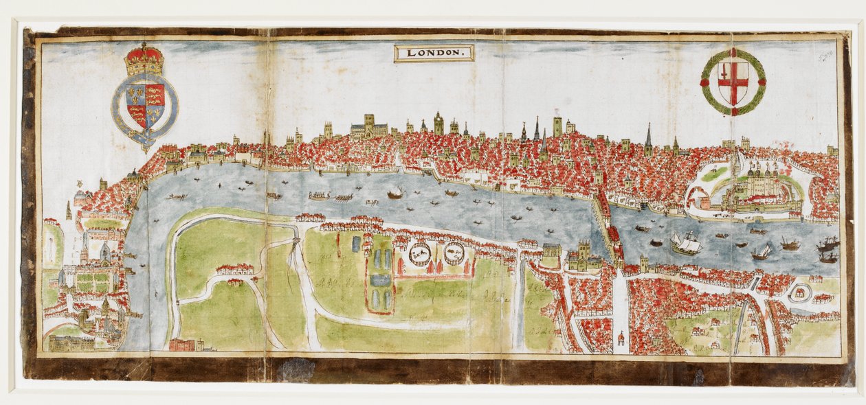 Sloane 2596, f.52 从南面俯瞰伦敦，显示泰晤士河、伦敦桥和伦敦塔 作者 威廉·史密斯