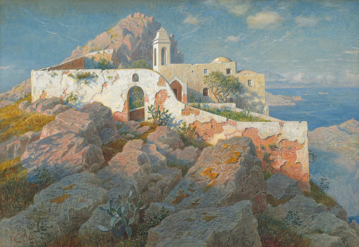 Santa Maria a Cetrella，Anacapri，c.1892（石墨上的水彩和水粉） 作者 威廉·斯坦利·哈瑟尔汀