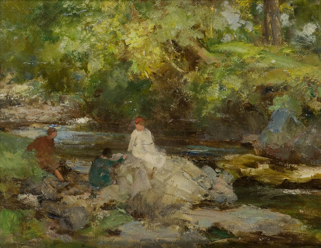 Three Figures by a River (oil on canvas) 作者 威廉·斯图尔特·麦克乔治