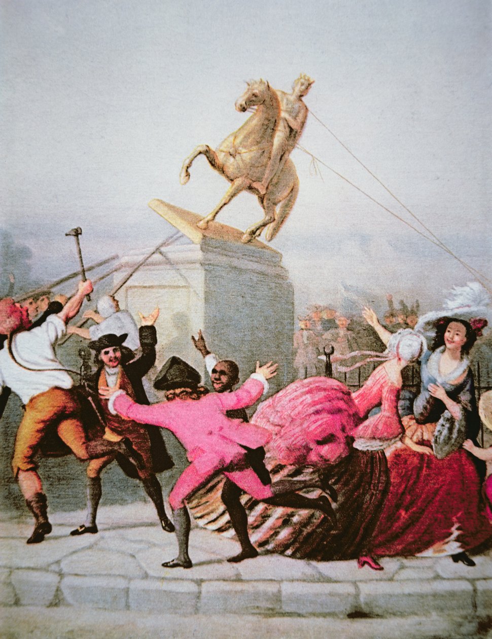 1776年7月9日，纽约的爱国者们在鲍林格林拉下了乔治三世的雕像。 作者 塞维里尼