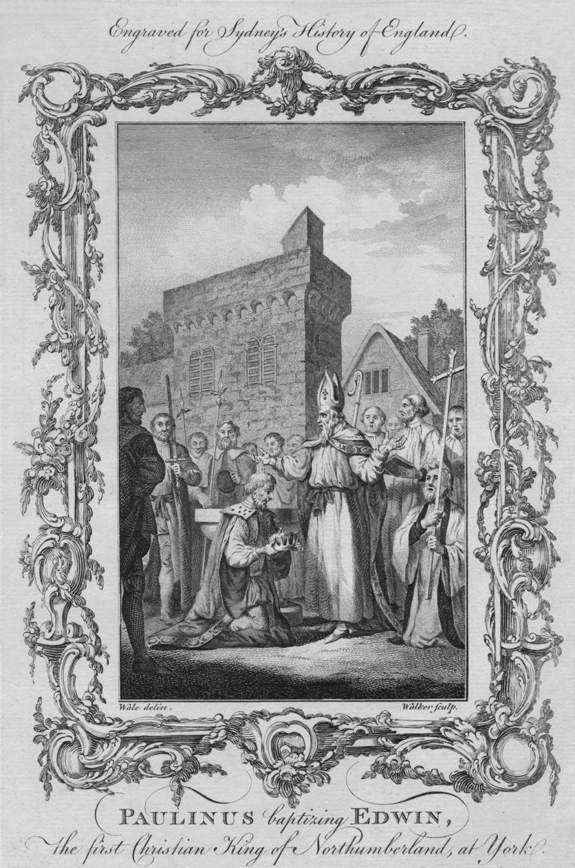 保利努斯于1773年在约克为诺森伯兰郡的第一位基督教国王埃德温施洗。 作者 威廉·沃克