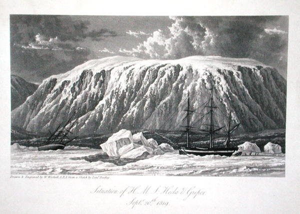 H.M.S. Hecla & Griper号的情况，1819年9月20日，摘自《1819-20年发现从大西洋到太平洋的西北通道的航行日志》，作者威廉-爱德华-帕里，1821年出版（雕刻）。 作者 威廉韦斯特尔